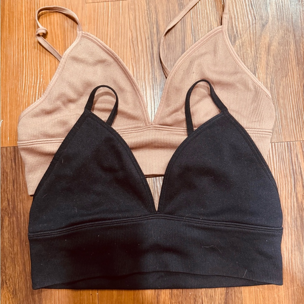 Abercrombie Black and Tan Bralette Set, size Small
